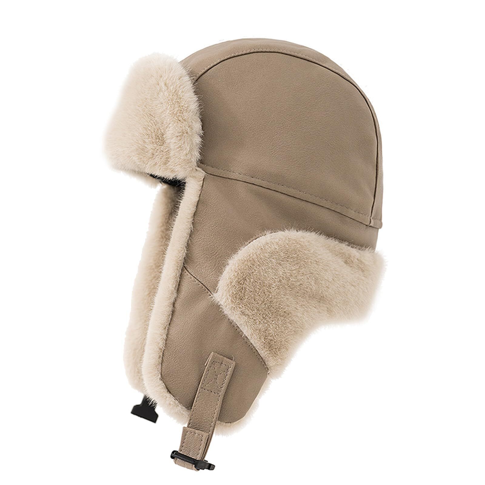 6095 Trapper Hat Leather Winter Fur Hat Warm Ear Flaps Russian Ushanka